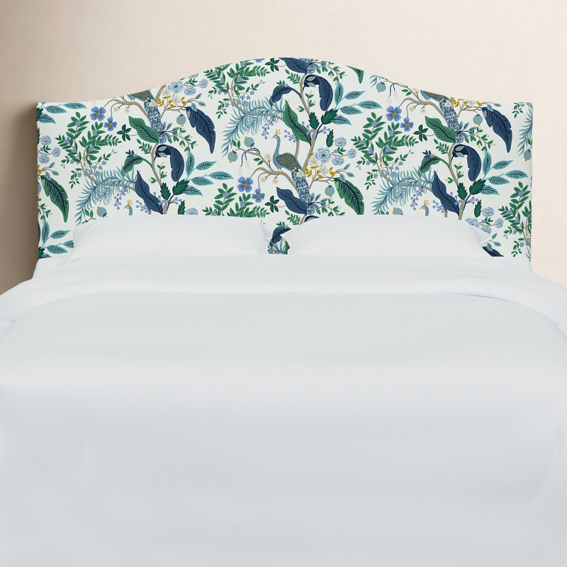 Tête de lit Mayfair, Bleu paon et lin blanc RPC, Double