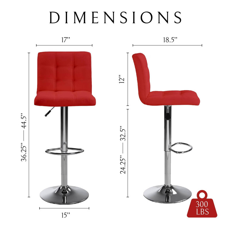 Bar Stools  Set of 2, Bar Stools for Kitchen Island, Square Cushion Bar Stools with Back, Footstool, Cafe, Red