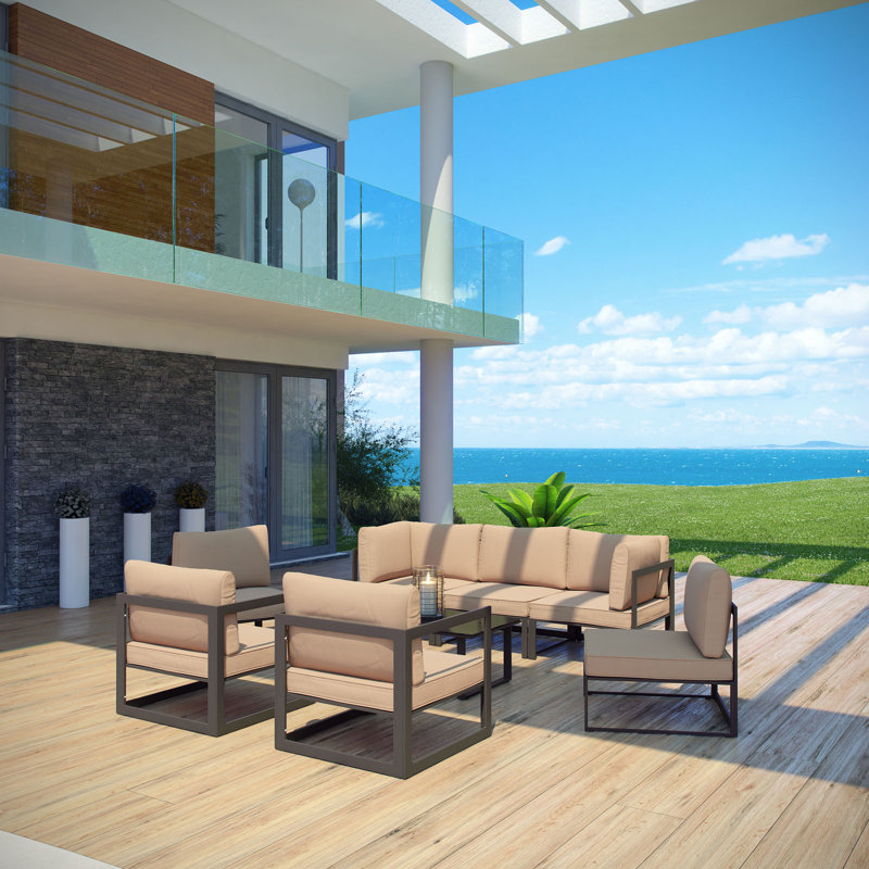 Ensemble de canapé modulaire d'extérieur 8 pièces Modway Fortuna, Brun / moka