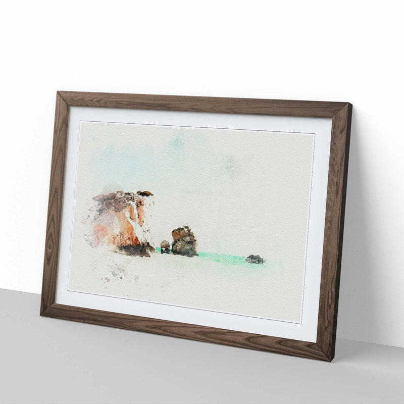 White Sand Beach in Cyprus in Abstract - Picture Frame Graphic Art Print, 35cm H x 50cm W x 2cm D, Walnut