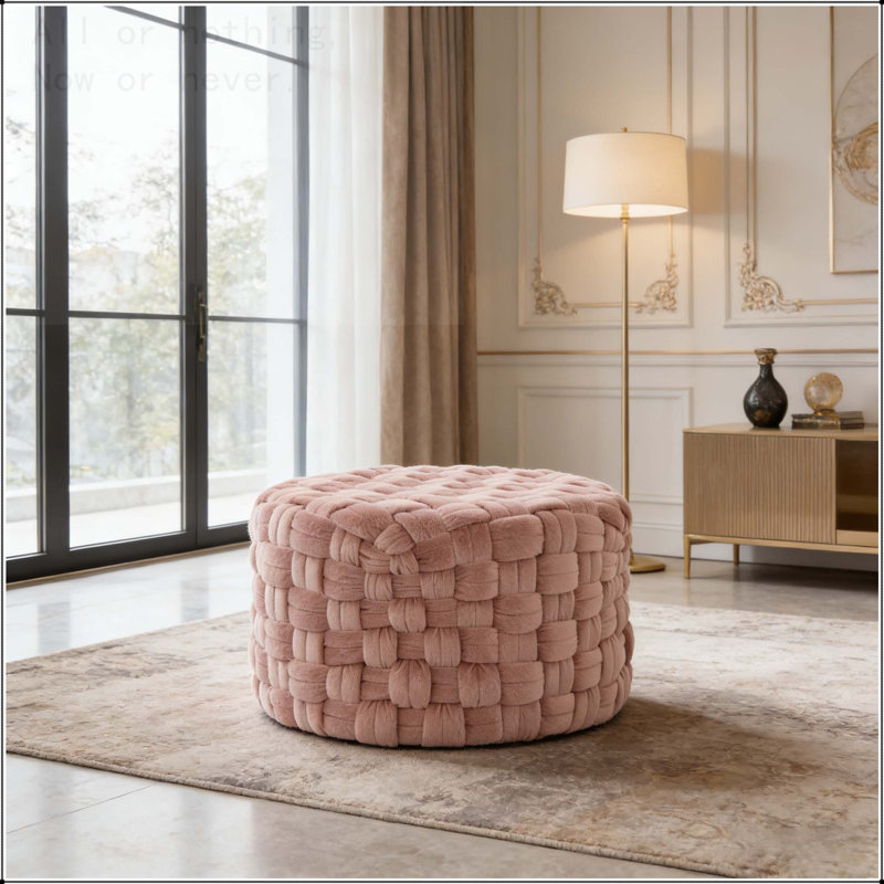 Repose-pieds rond 24 po en velours, Rose