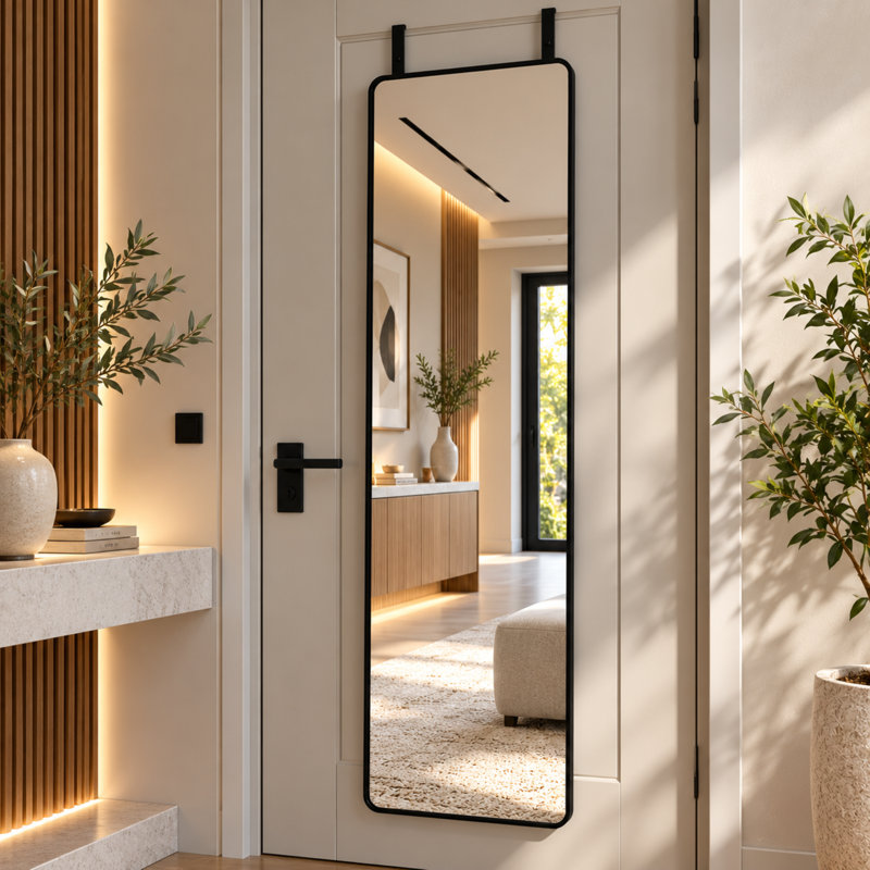 Miroir noir à porte mince avec supports ajustables, 16 po x 50 po