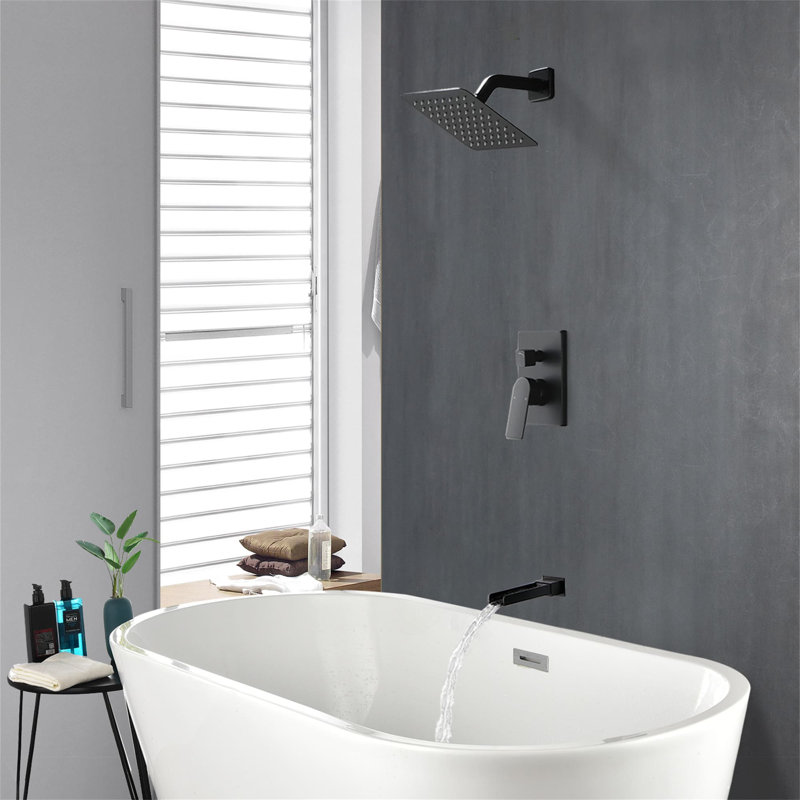 Système de douche mural de 8 pouces avec robinet de baignoire cascade, robinet de douche à poignée simple, ensemble de garniture de douche en laiton moderne avec valve brute