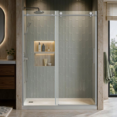 BCANHOME 56–60"W x 76"H Frameless Sliding Shower Door–10 mm (3/8") with Tempered Glass (Chrome)