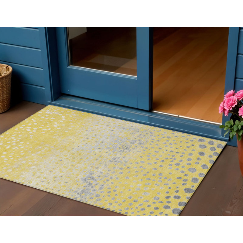 Tapis extérieur lavable abstrait jaune et doré 3 pi x 5 pi