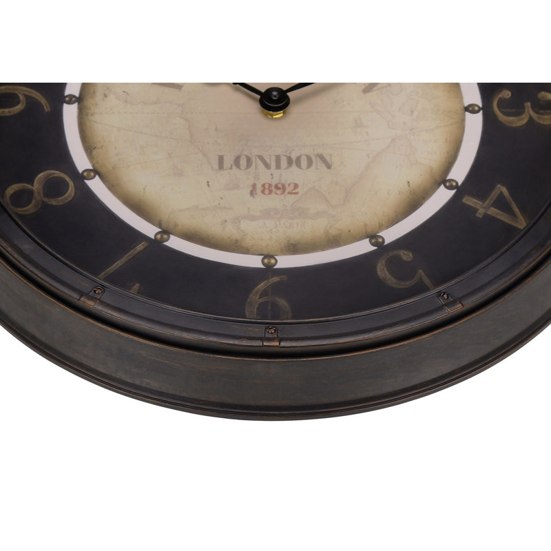 Horloge murale ronde 16 po, horloge murale, brun antique, transitionnel