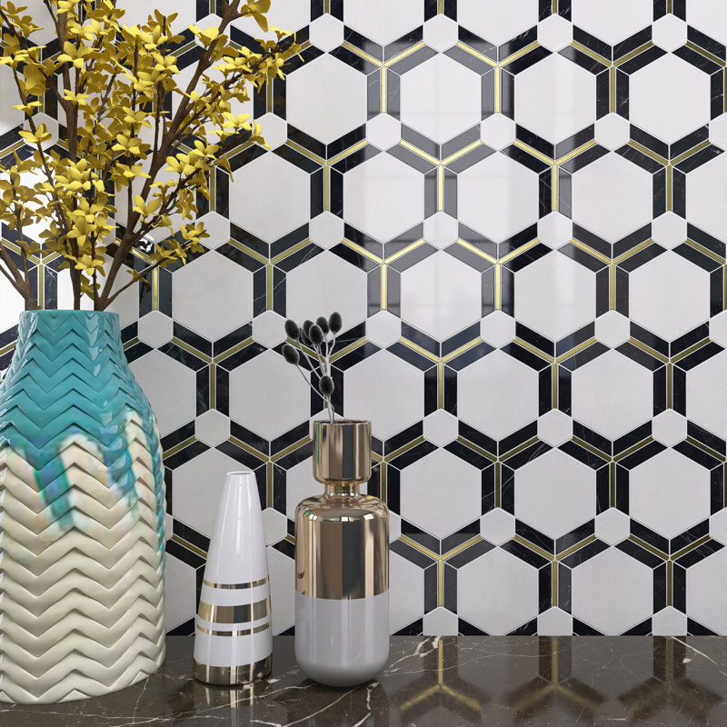 Natural Dorato 11.11 in. x 9.61 in. Hexagon Polished Marble Mosaic Tile
