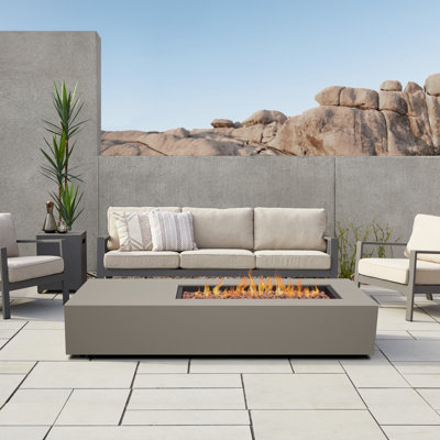 Aegean 75" Asymmetrical Rectangle Steel Propane or Natural Gas Fire Pit Table in Mist Grey by Real Flame