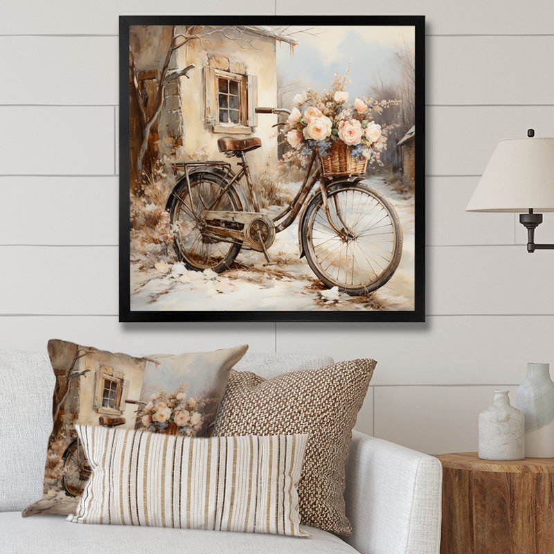«Bicycle Charm In Winter II», reproduction sur toile, H 24 po x l 24 po x P 1 po, Cadre photo noir