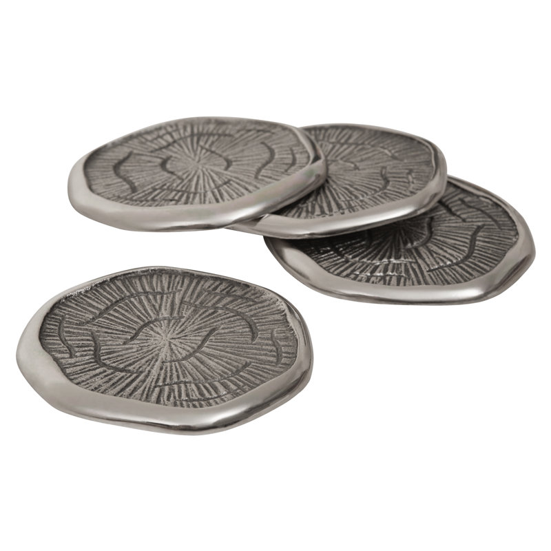 Metal Round 4 Piece Coaster Set
