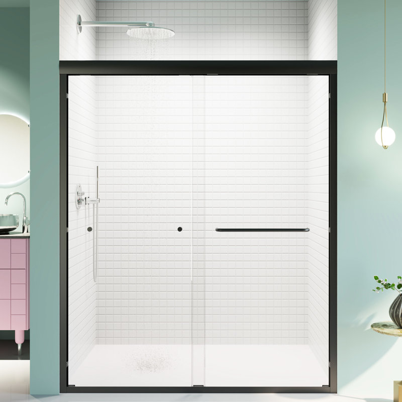 Porte de douche 72 "H 72", l 56 "-60", verre 6Mm, noir mat, cloison de salle de bain imperméable double coulissante l 56 "-60" * H 72 ", 1/4" d'épaisseur finition noire,