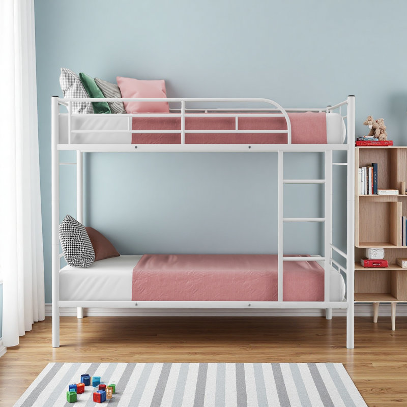 Twin Over Twin Metal Bunk Bed, White