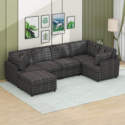 Canapé modulaire moderne en U de 127 po avec repose-pieds mobile
