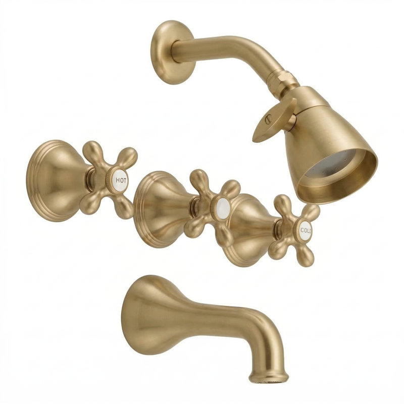 Ensemble de douche et baignoire encastrée St. Lawrence, Unlacquered Raw Brass