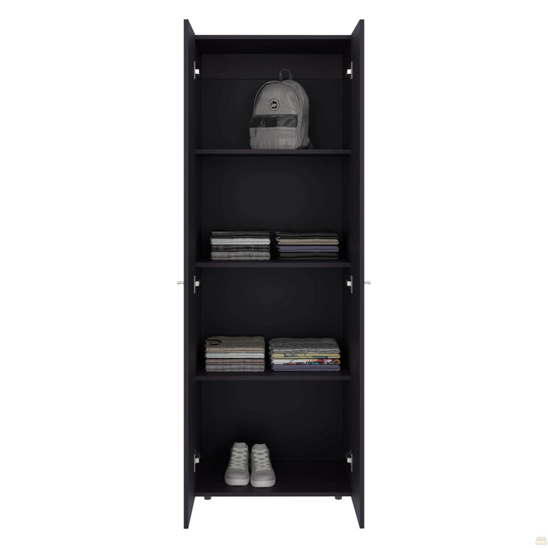 Armoire haute à 4 portes avec 4 tablettes et rangement vertical Wenge