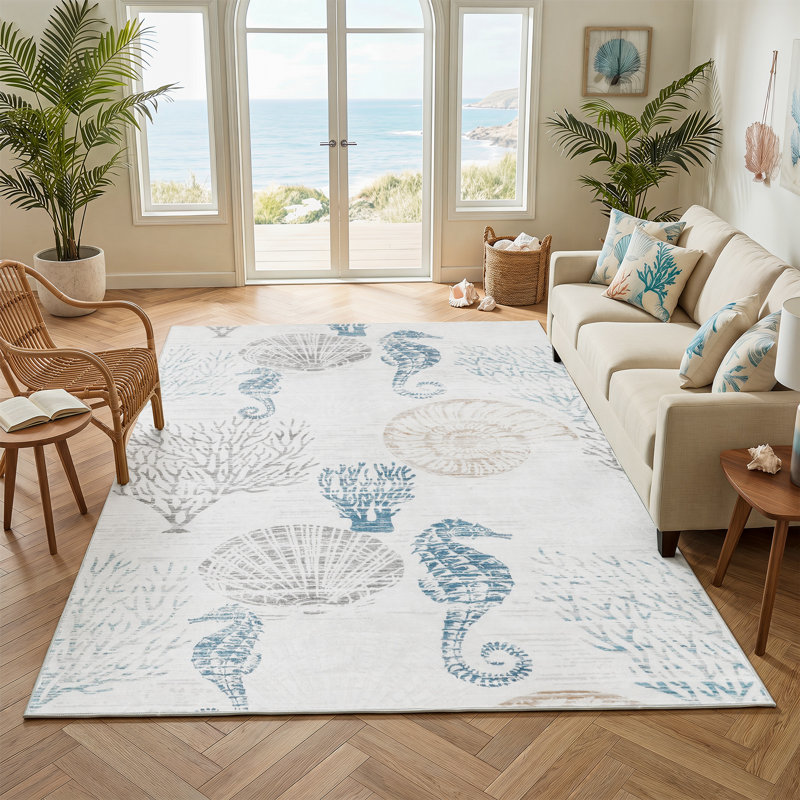 Boho Coastal Area Rugs for Living Room, Soft Washable Bedroom Rugs, Animal Large Ultra Thin Indoor Dining Room Carpet for Nursery Dorm Office