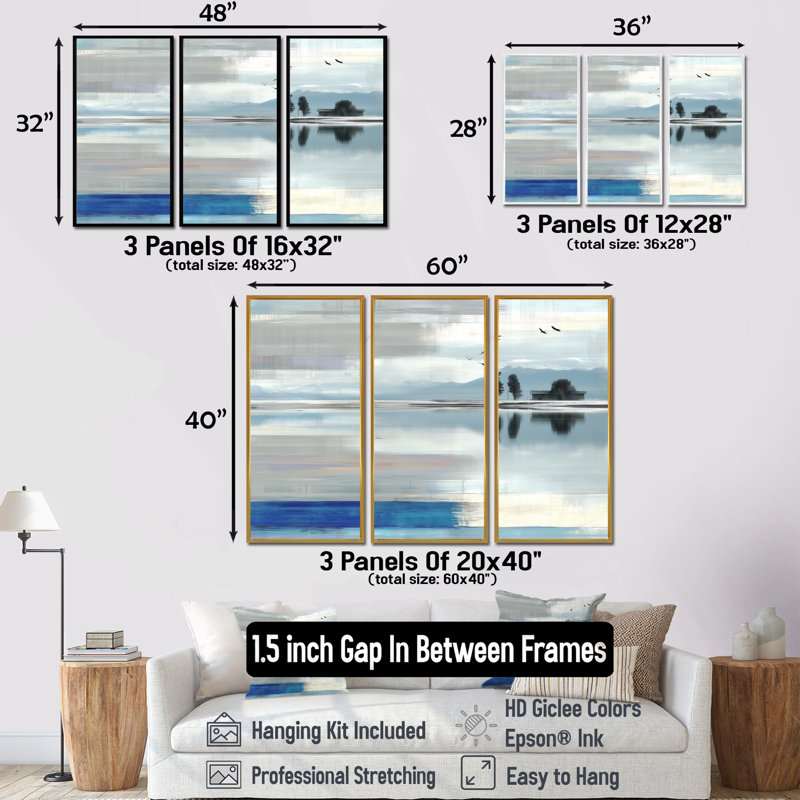 Ensemble de salon Blue Ocean Ocean Edge Accent With White - Paysages, H 40 po x l 60 po, Reproduction avec cadre flottant