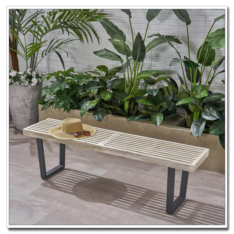 Banc d'extérieur en bois massif, Noir/gris