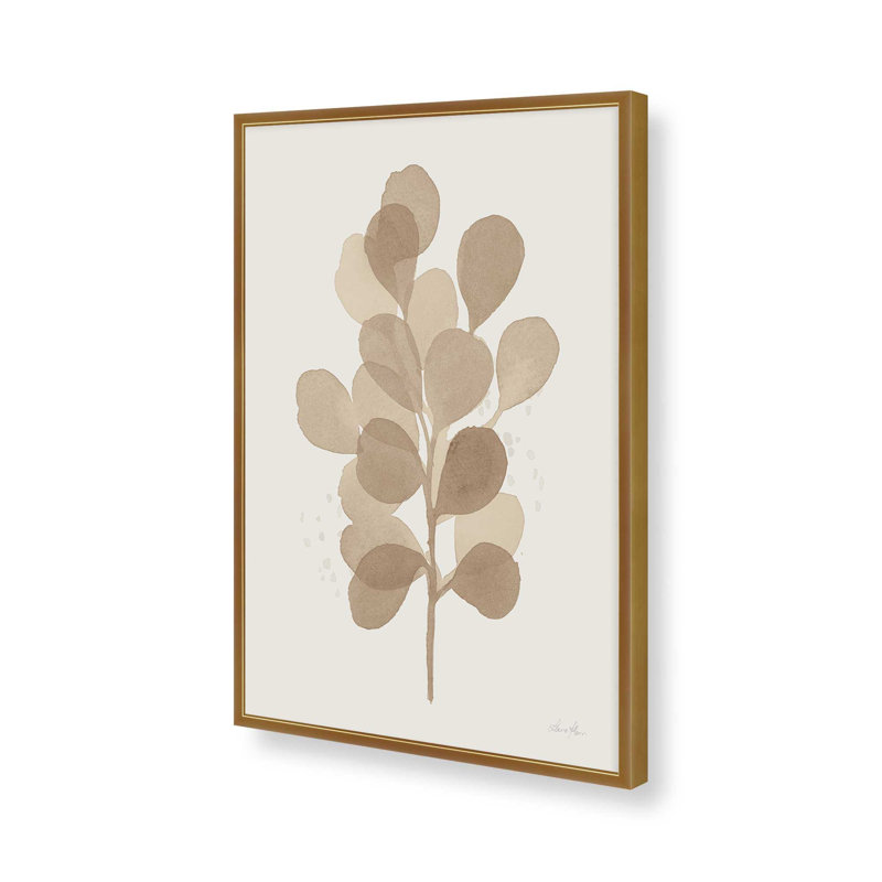 «Tan Leaf Impressions I Print», H 25,25 po x l 19,25 po, Cadre d'angle ouvert en or poli