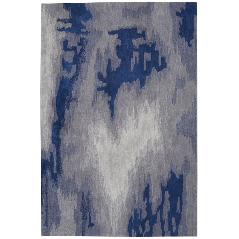 Tapis bleu moderne fait à la main, Rectangle 5 pi 3 po x 7 pi 9 po