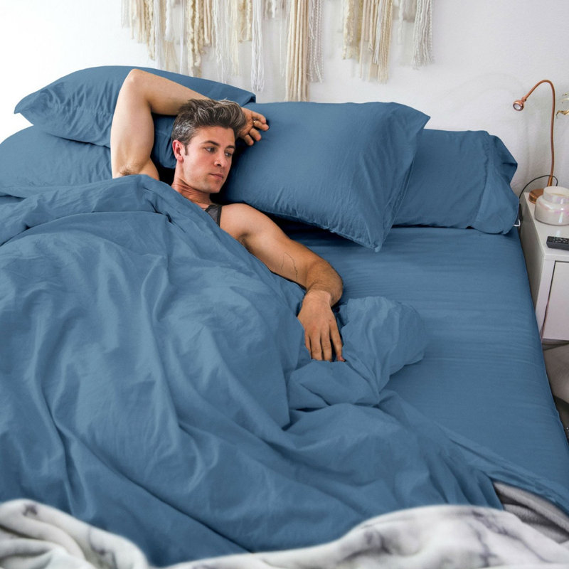  Ensemble de draps à densité de tissage 600 fils Luxe Soft & Smooth, Bleu cadet, Grand