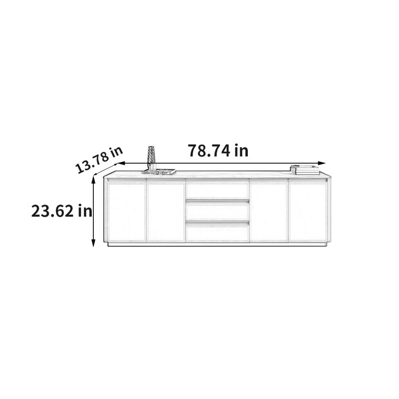 Meuble télé haut de gamme sur pied, Orange, 23.62"H x 78.74"W x 13.78"D