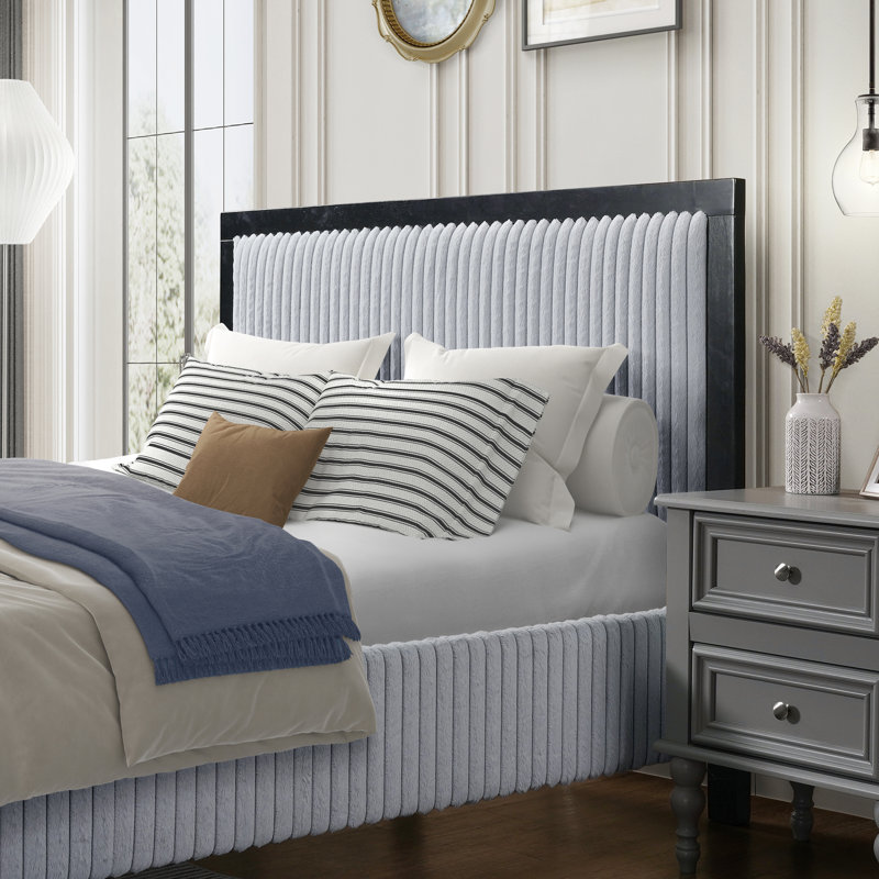 Très grande base de lit tapissier très grand, tête de lit moelleuse, finition gris noir, fabrication en bois d'hévéa, lattes silencieuses pour des nuits paisibles, facile à assembler dans un lit de taille de chambre à coucher, et solide de longue durée