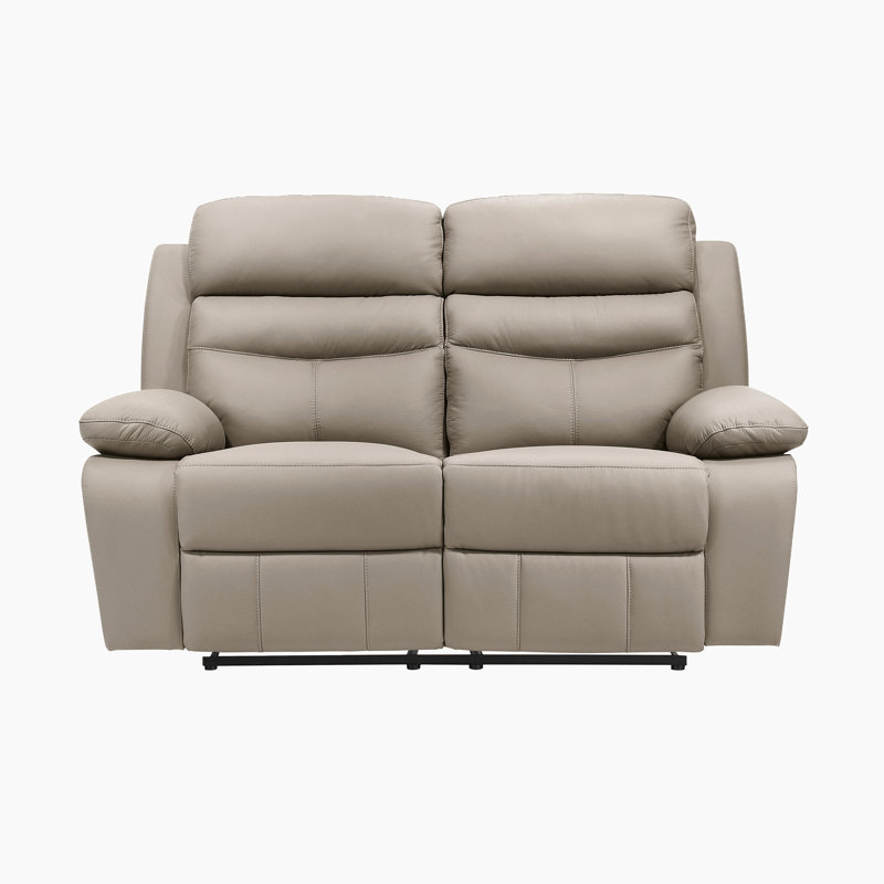 Kaniel 64" Modern & Contemporary Top Grain Leather Manual Double Reclining Loveseat with Plush Pillow Top Armrests, Latte