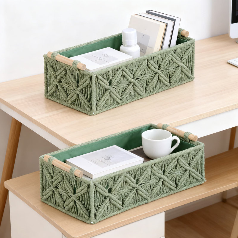 Paniers de rangement en macramé tissés à la main, boîtes de rangement tissées pour la décoration intérieure et les solutions de rangement
