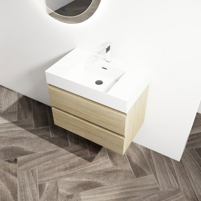 Meuble-lavabo 30 po avec lavabo en résine et 2 tiroirs à fermeture en douceur, sophistication moderne, chêne 30 po, lavabo, 2 meubles modernes, Radiance