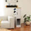 Meuble de rangement moderne blanc antique de 112 cm (44 pouces) pour consoles de jeux, 2 tiroirs, 3 crochets, rangement pour collations, compatible PS5 et autres consoles, blanc, disques de jeu dédiés.