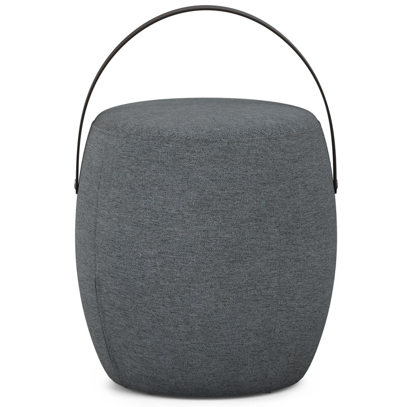 Ramsay 16"W Upholstered Round Footstool with Wood Handle, Gray Linen Blend