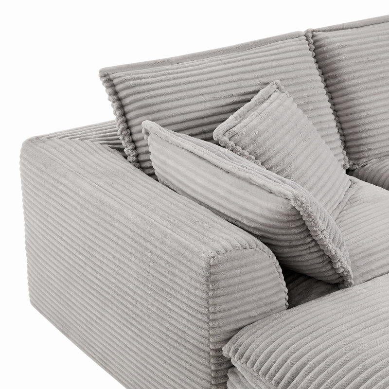 Canapé modulaire rembourré 6 pièces 142 po Forbestown, Velours côtelé gris pâle