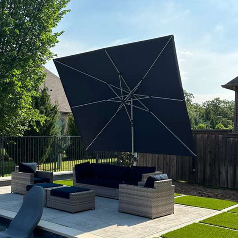 10' Square Cantilever Umbrella With Base In Ground, Gray