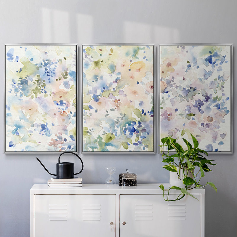 «Flowing Colors II» - Toile encadrée multi-pièces, Encadrement argenté, H 40 po x l 78 po