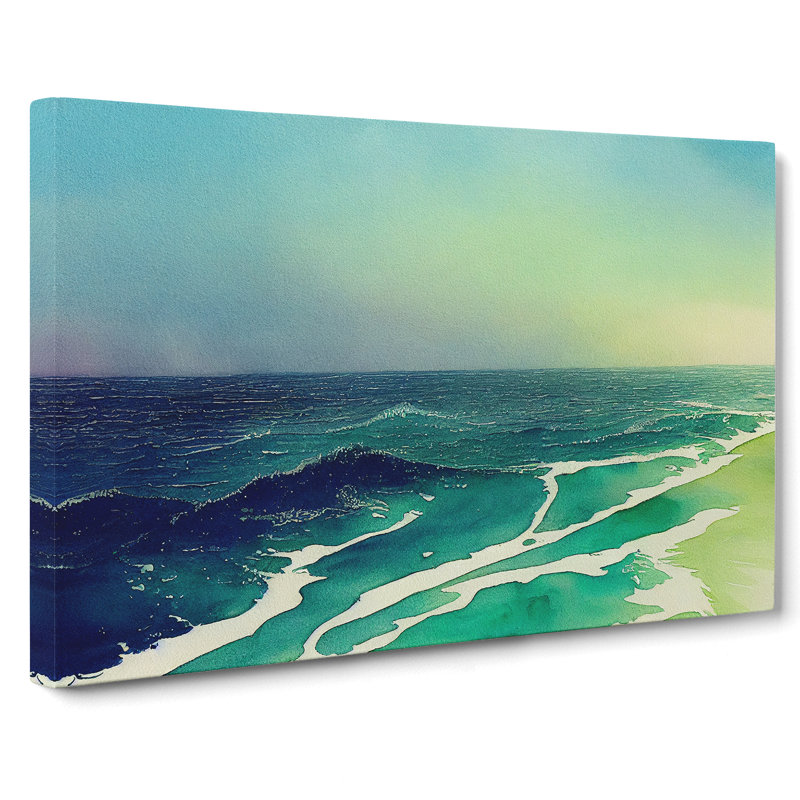 XXX-H1022-WF-734X Aqua Ocean Beach - Wrapped Canvas Print, 35cm H x 50cm W x 3cm D