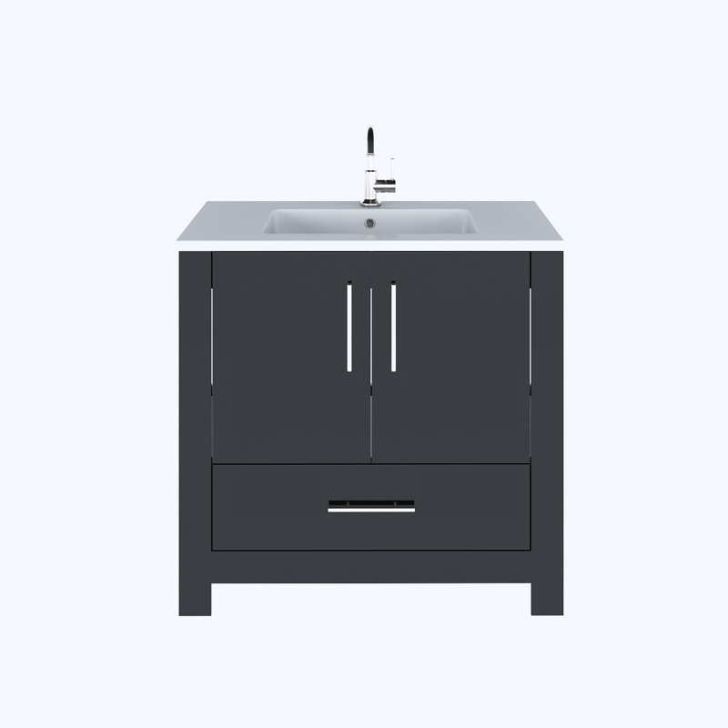 Boston 36'' Single Bathroom Vanity with Resin Top, Glossy Black