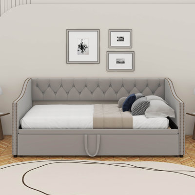 Twin Size Upholstered Daybed With Pop Up Trundle