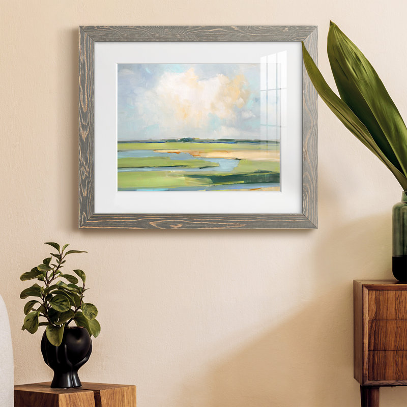Pastel Horizon II - peinture encadrée, Encadré gris, H 24 po x l 18 po x P 1,5 po