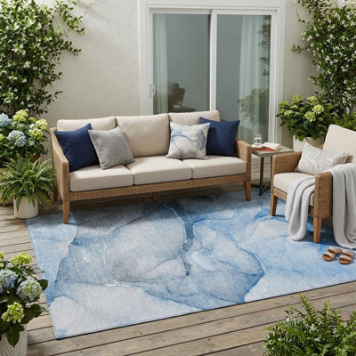 Tapis intérieur lavable antidérapant abstrait bleu 5 pi x 8 pi
