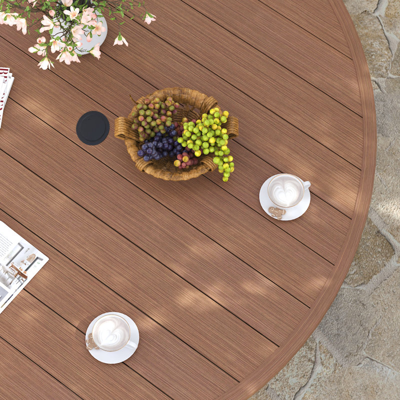 9-Piece 63" Round Outdoor Patio Dining Set With Swivel Armchair, Walnut/Brown