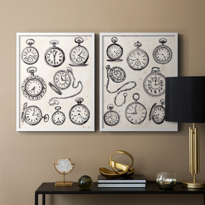 Pocket Watch Sketches I-Premium Framed Print -Ready to Hang - No Nails Required - No Nails Required, White, 29" H x 46" W