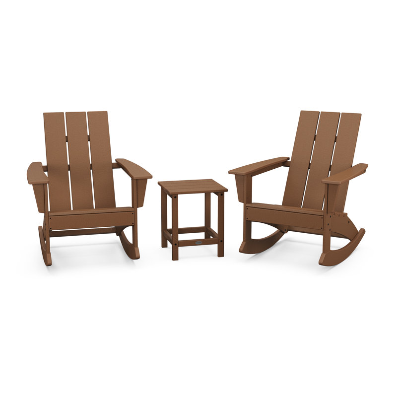 POLYWOOD x Sol 72 Jamarion 3-Piece Adirondack Rocking Chair Set, Teak