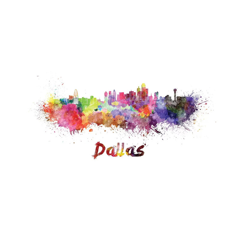 Dallas Skyline In Watercolour by Paul Rommer - Wrapped Canvas Print, 20.32cm H x 30.48cm W 1.9cm D