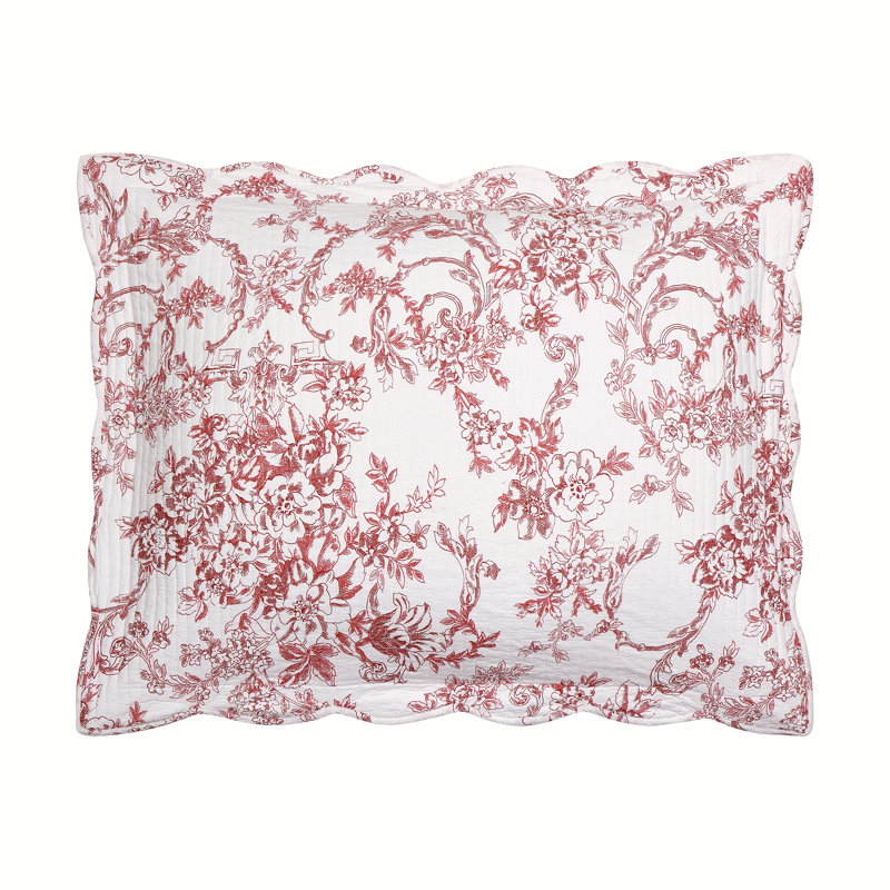 Red Full/Queen Cotton Reversible Quilt Set with Floral Print