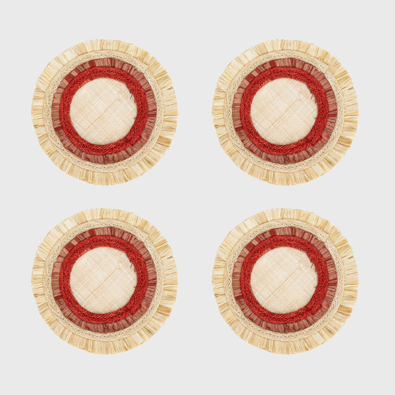 Ruffle Edge Straw Coasters, Red