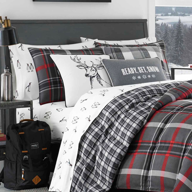Wildflower Eddie Bauer Down Alt Grey Reversible Comforter Set, Full/Queen Comforter + 2 Shams