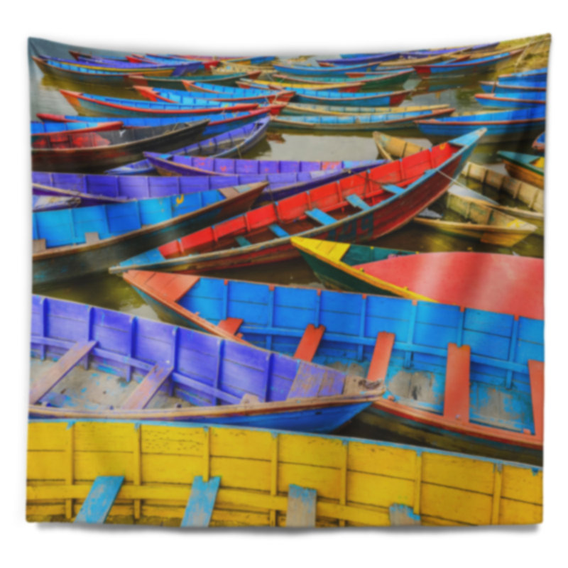 Vieux voiliers colorés dans la tapisserie du lac, H 32 po x l 39 po