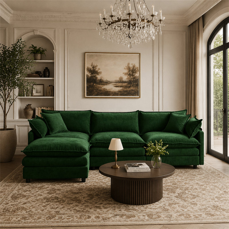 Canapé modulaire de 105 po, Vert, Orienté vers la gauche