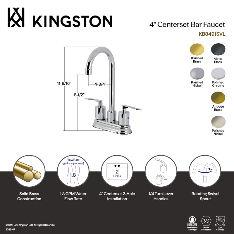 Robinet de bar Kingston, Nickel poli